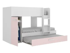Vente-unique Lits superposés avec tiroir lit gigogne et rangements 3 x 90 x 190 cm - Blanc et rose - ANTHONY Clearance