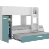Vente-unique Lits superposés avec tiroir lit gigogne et rangements 3 x 90 x 190 cm - Blanc et bleu - ANTHONY Clearance