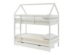 Vente-unique Lits superposés cabane 2 x 90 x 190 cm - 2 tiroirs - Pin - Blanc - CHORI Discount