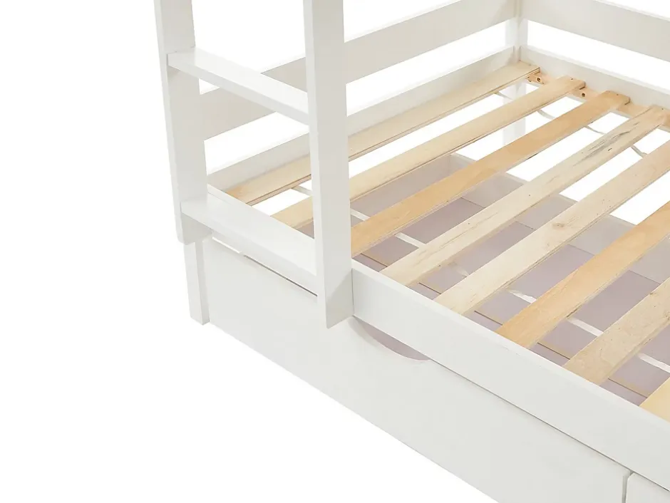 Vente-unique Lits superposés cabane 2 x 90 x 190 cm - 2 tiroirs - Pin - Blanc - CHORI Discount