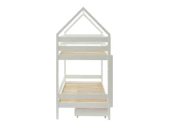 Vente-unique Lits superposés cabane 2 x 90 x 190 cm - 2 tiroirs - Pin - Blanc - CHORI Discount