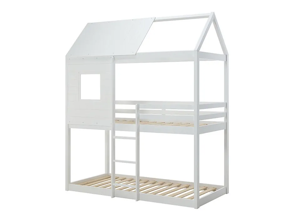 Enfant Vente-unique Lits superposés cabane 2 x 90 x 190 cm - Pin et MDF - Blanc + Matelas - LIDOVARA