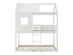 Enfant Vente-unique Lits superposés cabane 2 x 90 x 190 cm - Pin et MDF - Blanc + Matelas - LIDOVARA