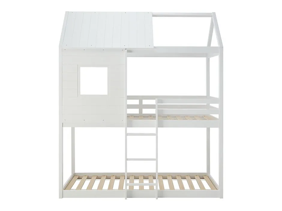 Enfant Vente-unique Lits superposés cabane 2 x 90 x 190 cm - Pin et MDF - Blanc + Matelas - LIDOVARA