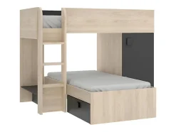 Enfant Vente-unique Lits superposés d'angle réversibles RICARDO - 2 x 90 x 190 cm - Rangements intégrés - Chêne et anthracite