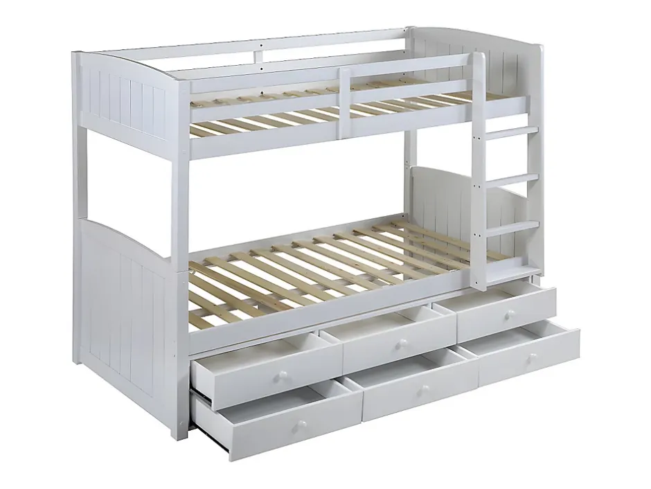 Vente-unique Lits superposés séparables ANCHISE II - 2 x 90 x 190 cm - Avec rangements - Pin blanc New