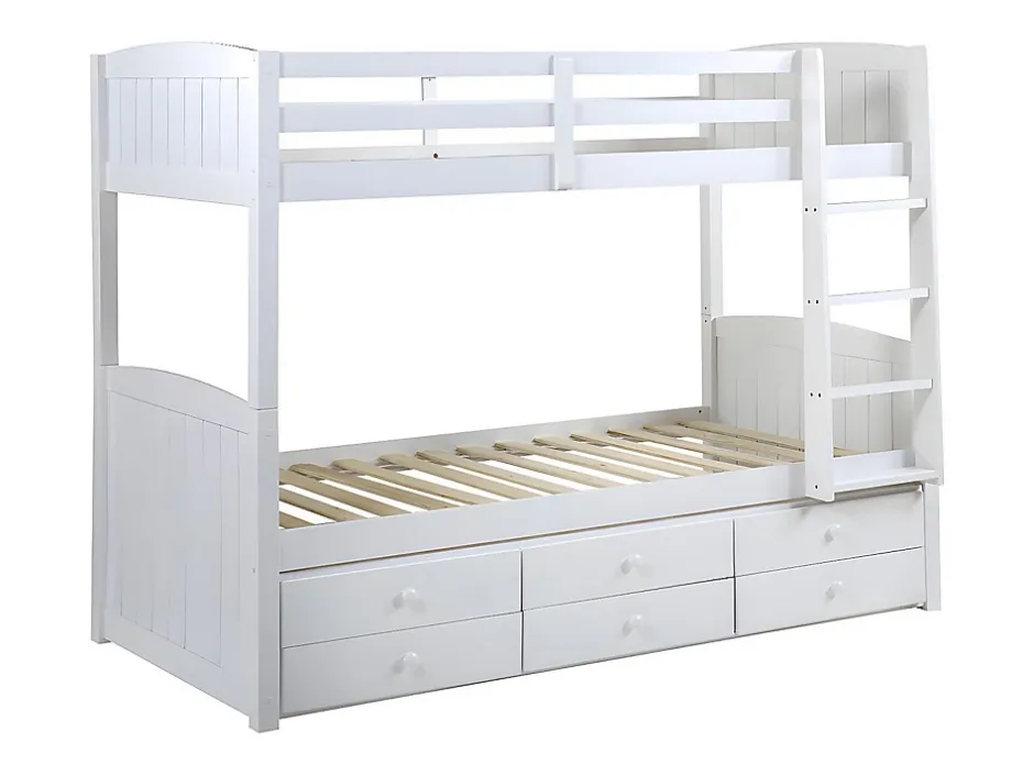 Vente-unique Lits superposés séparables ANCHISE II - 2 x 90 x 190 cm - Avec rangements - Pin blanc New