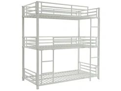 Enfant Vente-unique Lits superposés triple 3 x 90 x 190 cm - Métal - Blanc + Matelas - ELOUAN III