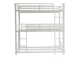 Enfant Vente-unique Lits superposés triple 3 x 90 x 190 cm - Métal - Blanc + Matelas - ELOUAN III
