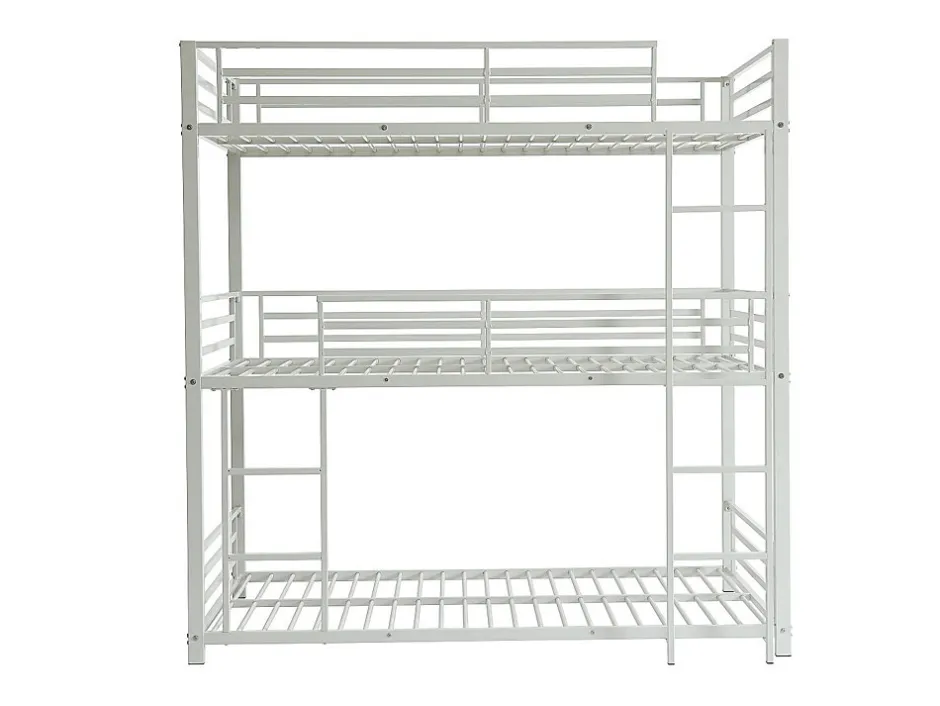 Enfant Vente-unique Lits superposés triple 3 x 90 x 190 cm - Métal - Blanc + Matelas - ELOUAN III