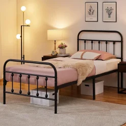 Nature Pro Lot 2 Cadres de Lit Simple 90x200cm Métal Noir + Sommiers à Lattes Design Moderne Chambre New