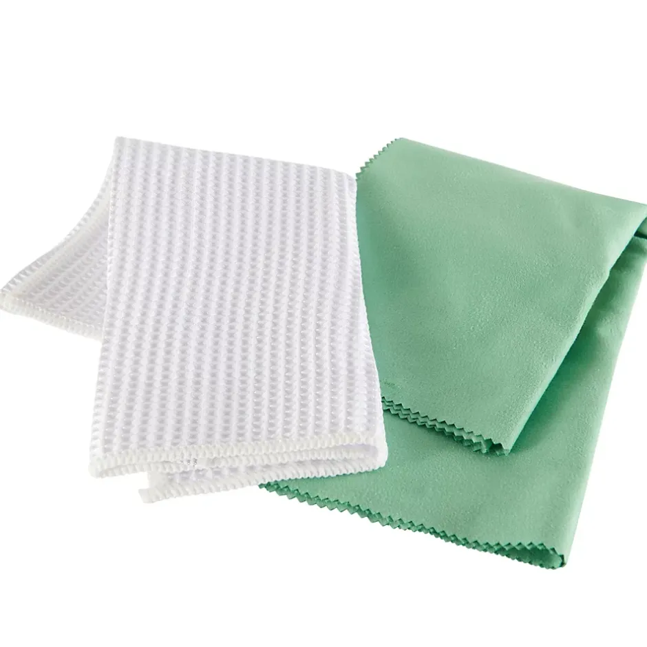 GoodHome Lot 2 chiffons de nettoyage pour vitres microfibre blanc L.32 x l.32cm