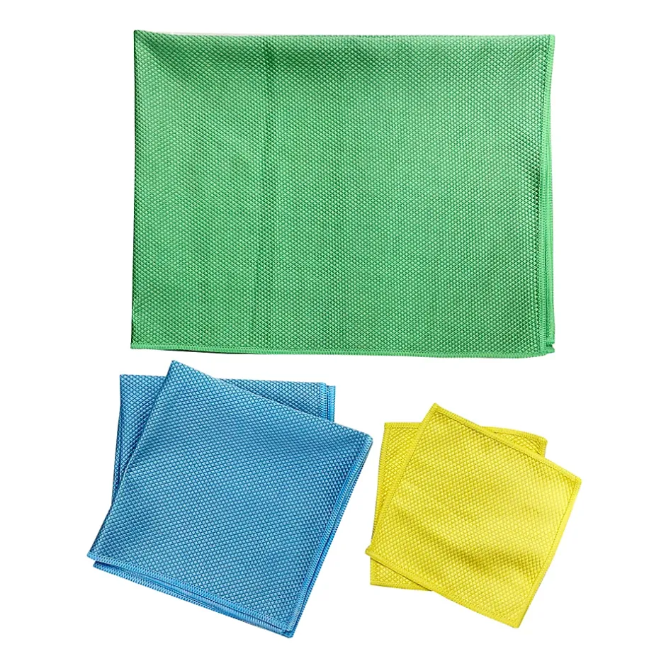 GoodHome Lot 5 chiffons de nettoyage écaille de poisson jaune, vert et bleu L.16 x l.16cm Discount