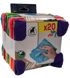 Elephant Lot 20 lavettes microfibre Eléphant l.30 x L.30cm multicolore