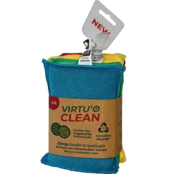 Passat Lot 4 éponges en microfibre recyclée double-face Virtu'O Clean Liseré Vert - jaune, bleu, vert, rouge L.16 x l.10 cm Clearance