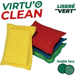Passat Lot 4 éponges en microfibre recyclée double-face Virtu'O Clean Liseré Vert - jaune, bleu, vert, rouge L.16 x l.10 cm Clearance