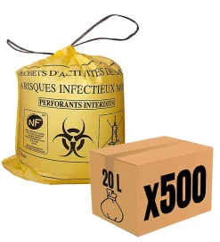 Pro Et Discount Lot 500 Sacs DASRI Jaune pour déchets à risques infectieux 15L 20L 100L Litres Taille - 20L-DASRI