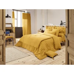 Meubletmoi Lot 2 taies d'oreillers 60x60 cm double gaze de coton jaune - PEPA 1