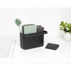 Brabantia Lot d'accessoires de cuisine avec brosse à vaisselle, raclette, 3 éponges en microfibres et 2 chiffons de nettoyage, gris foncé, SinkSide Discount