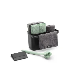 Brabantia Lot d'accessoires de cuisine avec brosse à vaisselle, raclette, 3 éponges en microfibres et 2 chiffons de nettoyage, gris foncé, SinkSide Discount