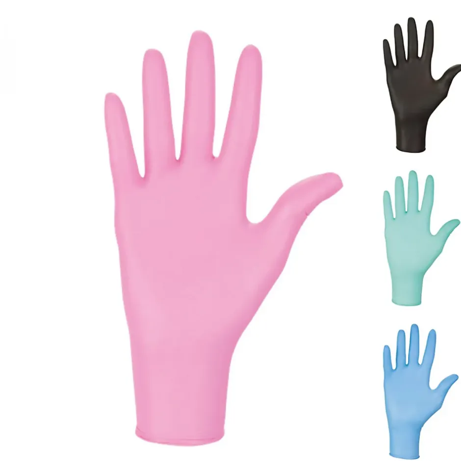 Vivezen Lot de 5 boites de 100 gants en nitrile jetables - non poudrés - Taille M - Rose - Outlet