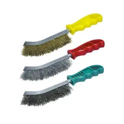 Wolfcraft Lot de 3 Brosses à Main Ergonomiques - - Fils d'acier - 125mm - Gris