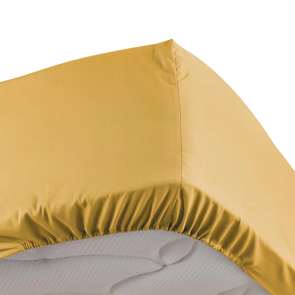L'Effet Papillon Lot de 2 Drap housse 100% percale ultra doux 160 x 200 cm 78 fils bonnet 30 cm Jaune