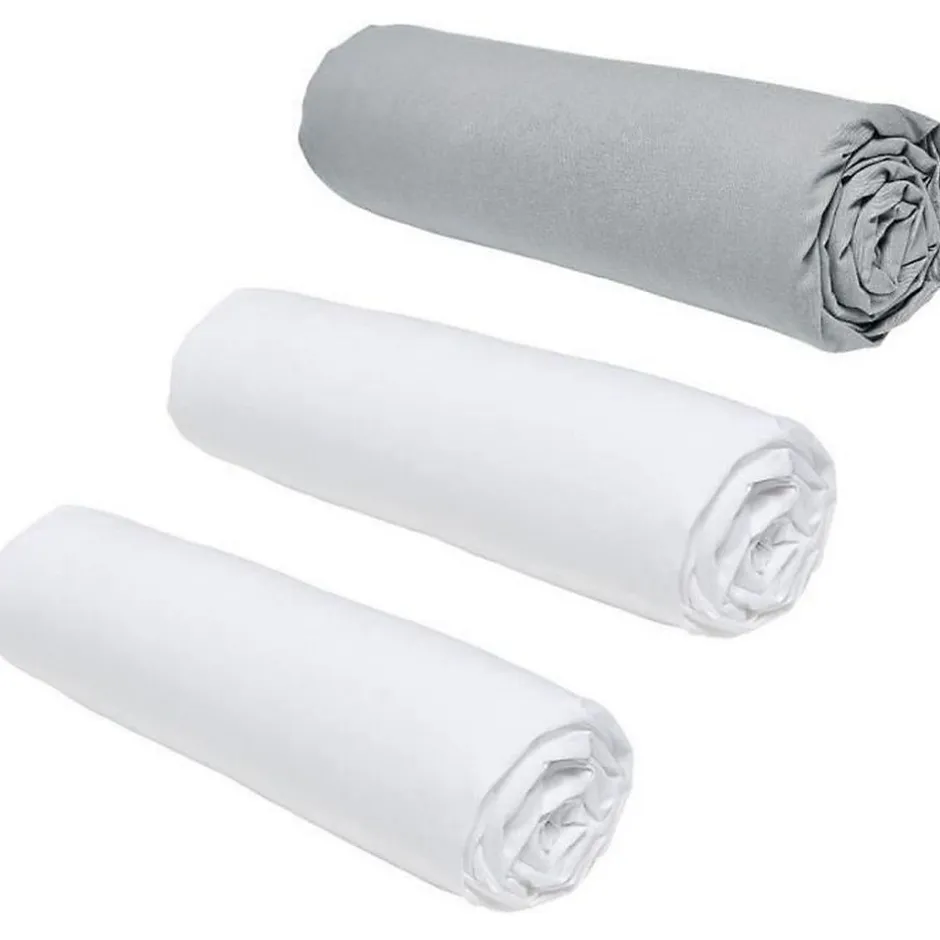 Todays Tools Lot de 3 draps housses TODAY Essential - 140 x 190 cm - 2 personnes - 100% Coton - Craie/ Acier