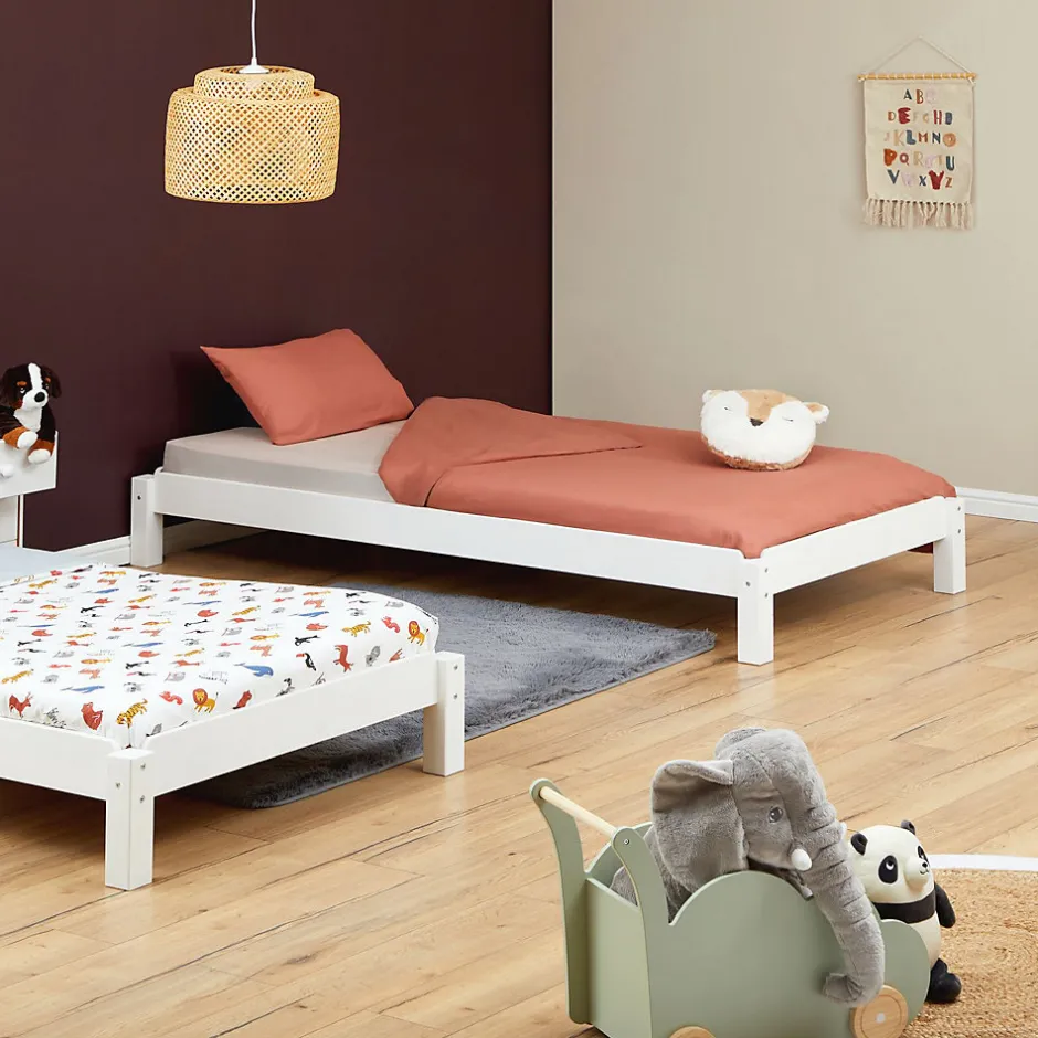 Idimex Lot de 2 lits superposables 80x190 cm RINO en pin massif lasuré blanc