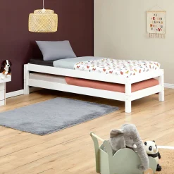 Idimex Lot de 2 lits superposables 80x190 cm RINO en pin massif lasuré blanc