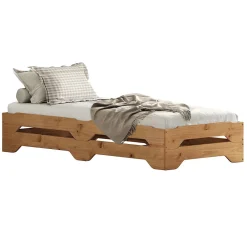 Idimex Lot de 2 lits superposables RONNY en bois massif 90 x 200 cm - Coloris chêne