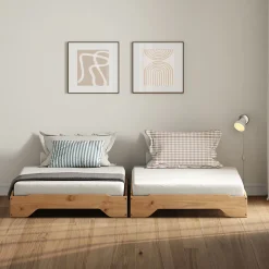 Idimex Lot de 2 lits superposables RONNY en bois massif 90 x 200 cm - Coloris chêne