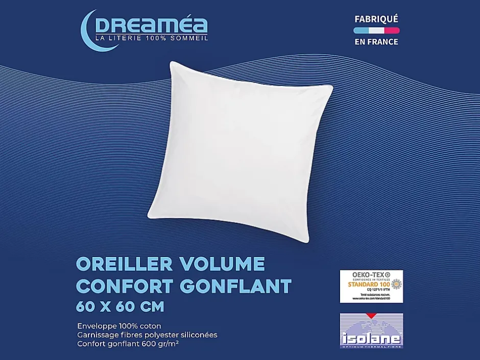 Vente-unique Lot de 2 oreillers - 60 x 60 cm de DREAMEA - 600 gr - MARIN Sale