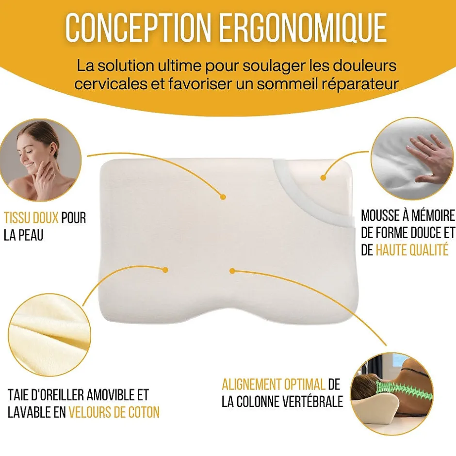 Inphysio Lot de 2 oreillers - taie d'oreiller en coton - Confort Plus