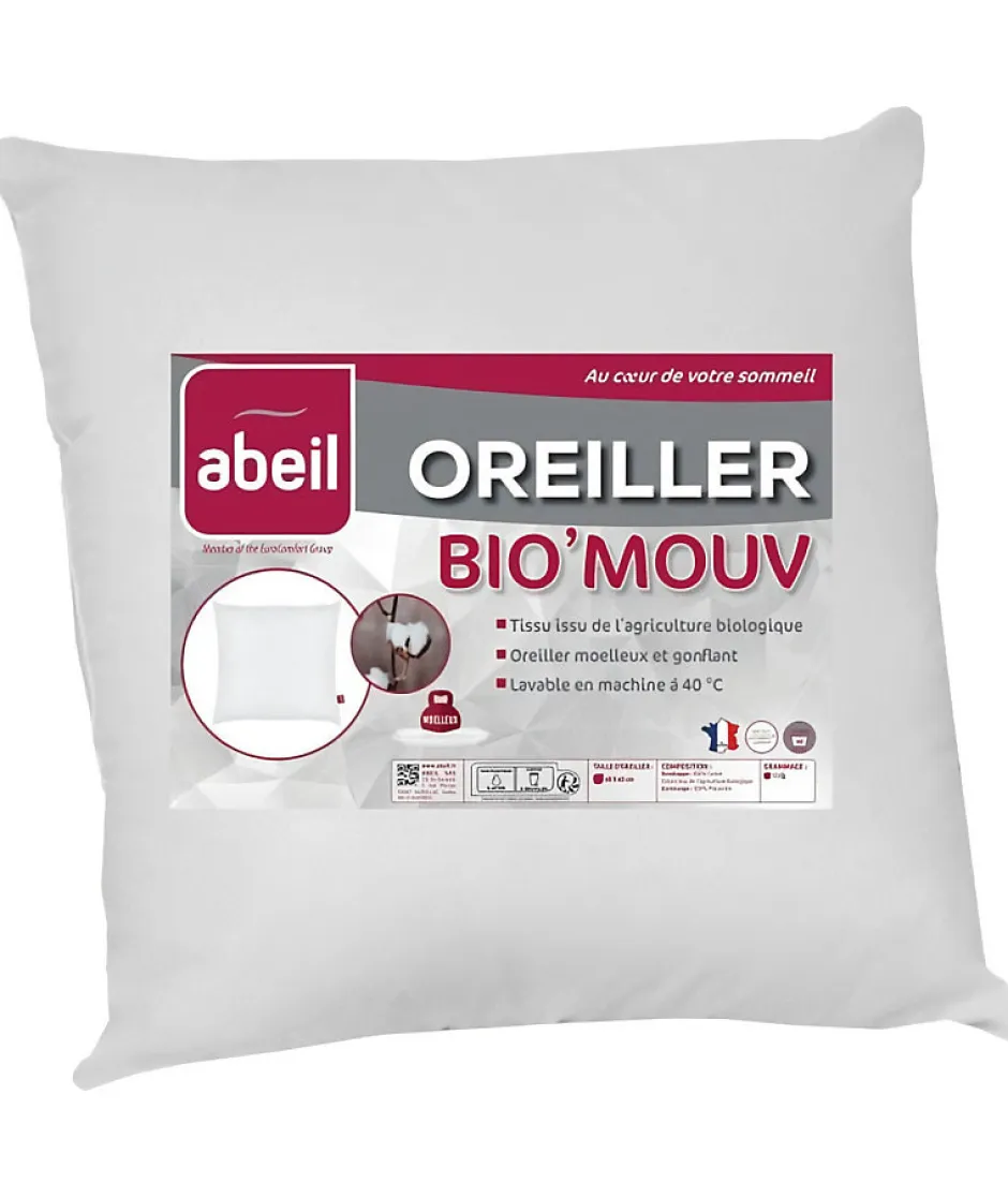 Abeil Lot de 2 oreillers anti-acariens - 60 x 60 cm - 100% coton Bio - Discount
