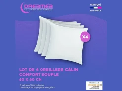 Vente-unique Lot de 4 oreillers câlin 60 x 60 cm - 400 gr - Blanc - TORIVIA Outlet
