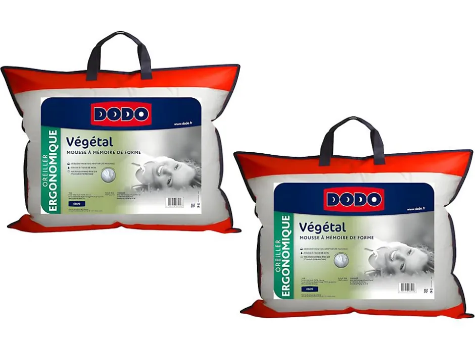 Dodo Lot de 2 oreillers ergonomiques à mémoire de forme - 45x70 cm - VEGETAL Online