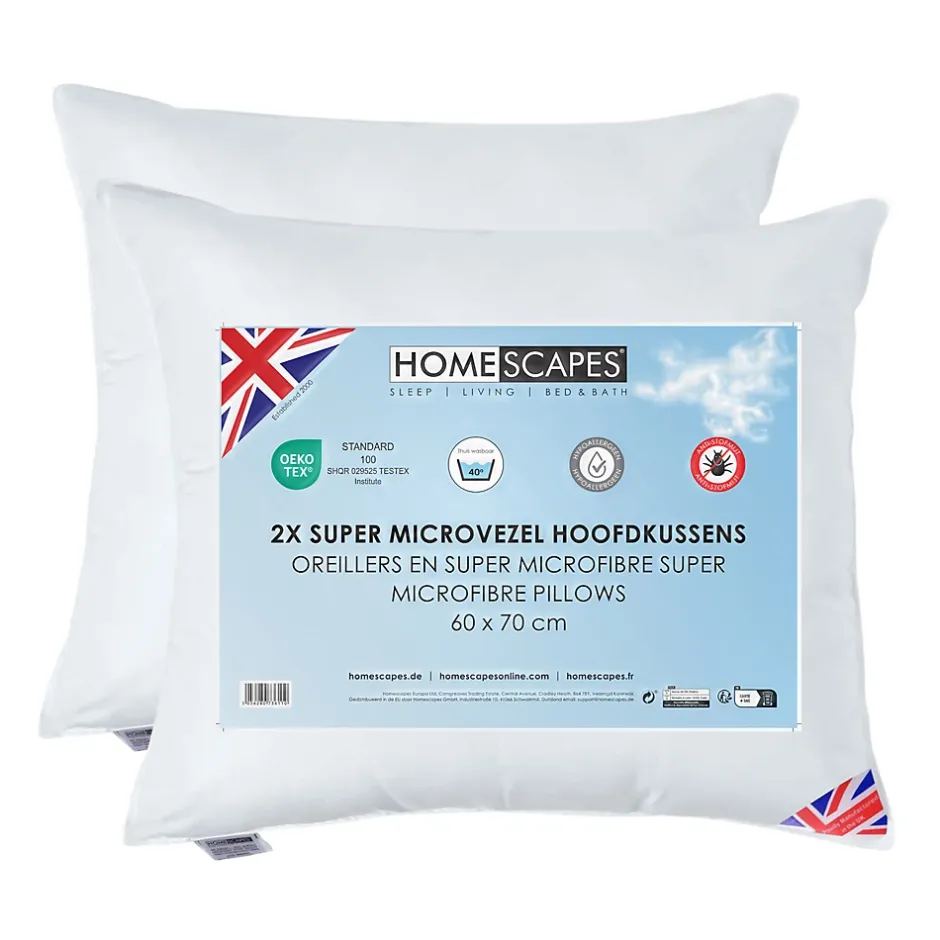 Homescapes Lot de 2 oreillers en microfibre, 60 x 70 cm - Discount