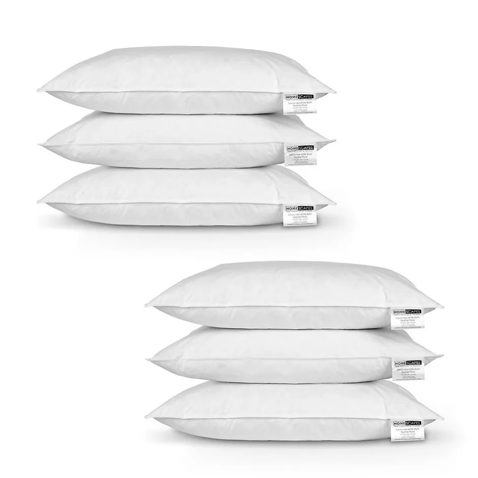Homescapes Lot de 6 oreillers en plumes de canard, 50 x 75 cm -