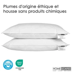 Homescapes Lot de 4 oreillers en plumes de canard, 50 x 75 cm - Clearance