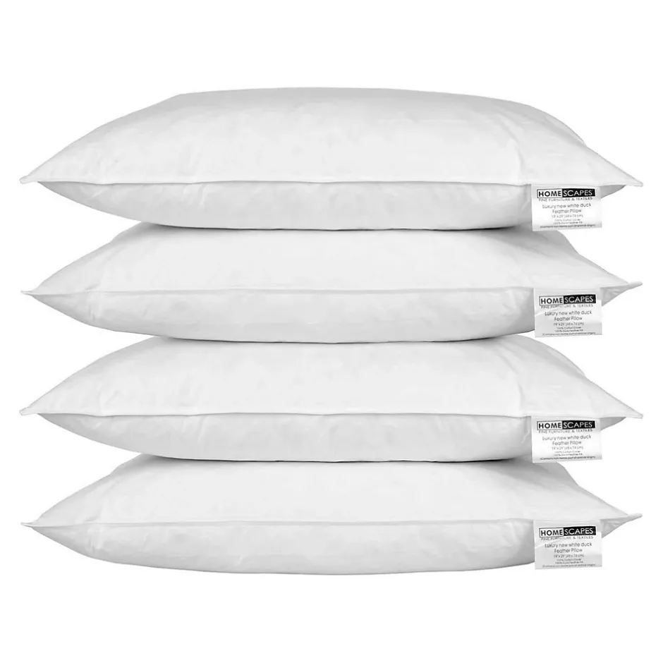 Homescapes Lot de 4 oreillers en plumes de canard, 50 x 75 cm - Clearance