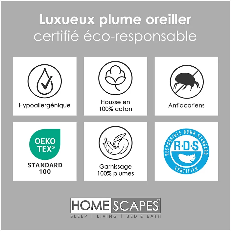 Homescapes Lot de 4 oreillers en plumes de canard, 50 x 75 cm - Clearance