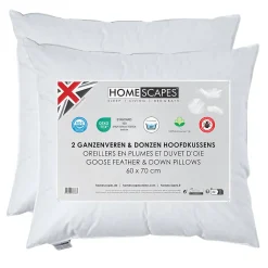 Homescapes Lot de 2 oreillers en plumes et duvet d'oie, 60 x 70 cm -