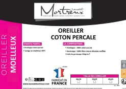 Mortreux Lot De 2 Oreillers Moelleux Coton Percale - 65 x 65 - 31154