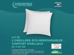 Vente-unique Lot de 2 oreillers recyclés 60 x 60 cm de DREAMEA - Enveloppe 100% microfibre - ROSA
