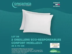 Vente-unique Lot de 2 oreillers recyclés 45 x 70 cm de DREAMEA - Enveloppe 100% microfibre - ROSA