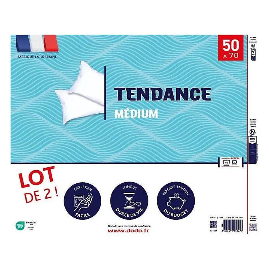 Dodo Lot de 2 oreillers Tendance 50x70 cm- 100% Polyester -