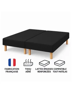 By Sommiflex. Lot de 2 Sommiers Tapissiers Noir 80x200 Ensemble 160x200 Fabrication Français Hot