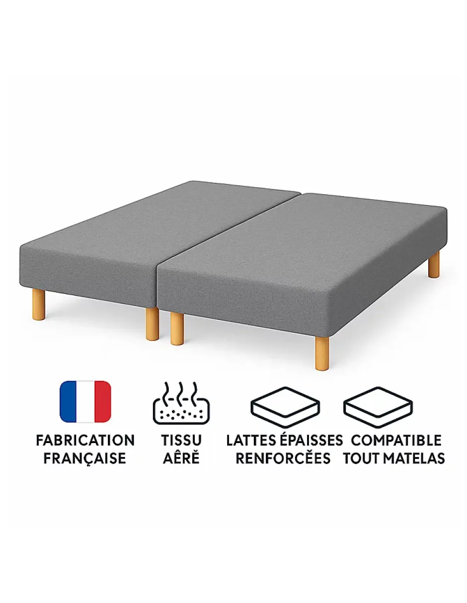 By Sommiflex. Lot de 2 Sommiers Tapissiers Gris 70x200 Ensemble 140x200 Fabrication Français Outlet