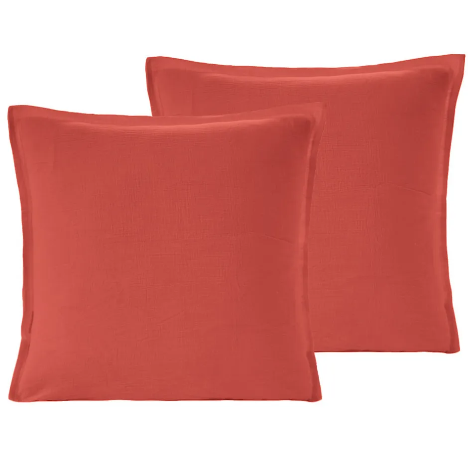 Sensei Maison Lot de 2 taies d'oreiller en gaze de coton Terracota 65x65 cm LOFT